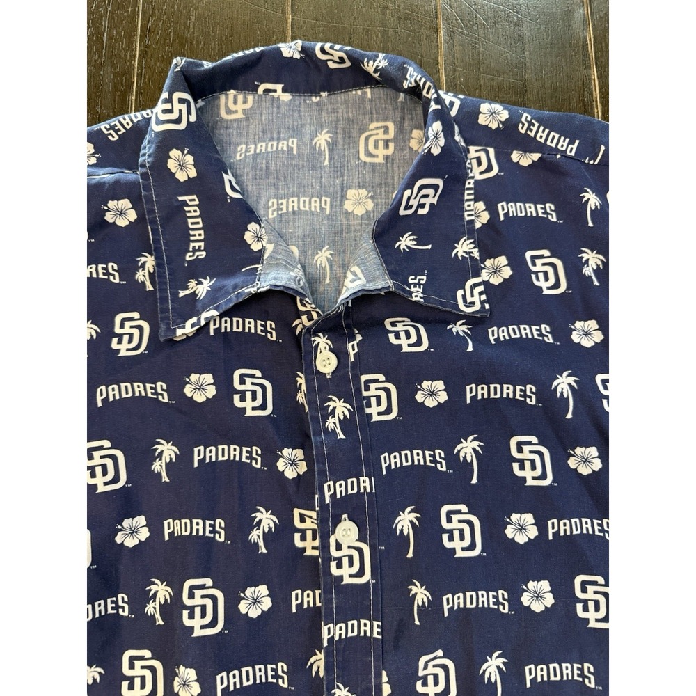 San Diego Padres Hawaiian Shirt Mens M BDA MLB Aloha Button Up Navy Floral